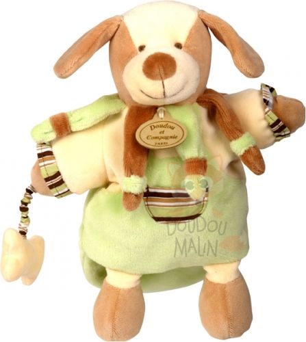  les zamigolos marionnette copain chien vert marron beige os poche 